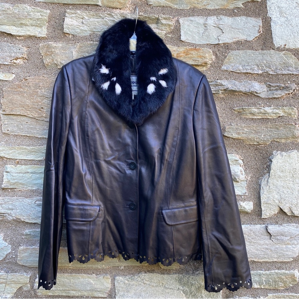 TOPPOLINO Fine Leather Jacket Die Cut  Hem, Cuffs, Removable Fur Collar